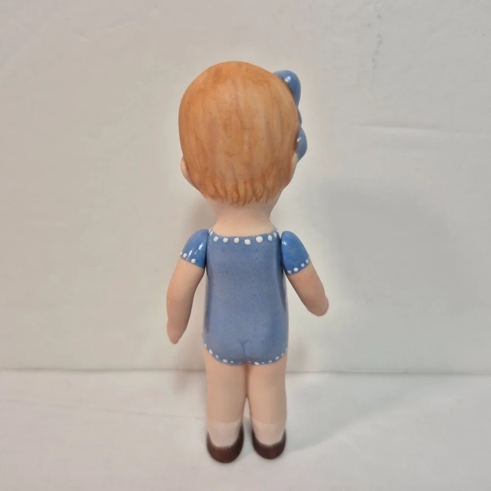 Bisque Doll Jointed Arms Reddish Light Brown Hair Blue Bow/Dress 4.5